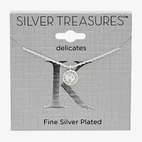 Silver Treasures Initial Womens Crystal Pure Over Brass Round Pendant Necklaces