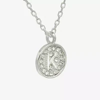 Silver Treasures Initial Womens Crystal Pure Over Brass Round Pendant Necklaces