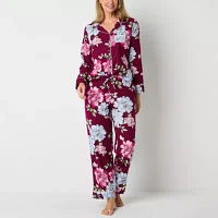 Liz Claiborne Womens Flannel Long Sleeve 2-pc. Pant Pajama Set