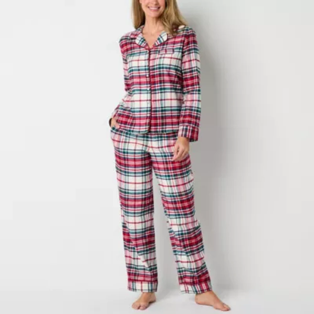 Liz Claiborne Womens Flannel Long Sleeve 2-pc. Pajama Sets