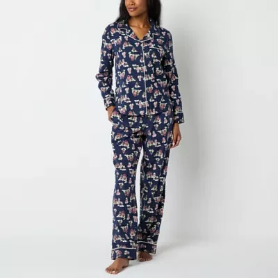 Liz Claiborne Womens Tall Flannel Long Sleeve 2-pc. Pant Pajama Set