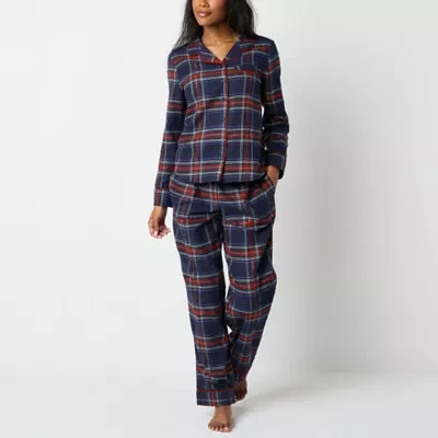 Liz Claiborne Womens Tall Flannel Long Sleeve 2-pc. Pant Pajama Set