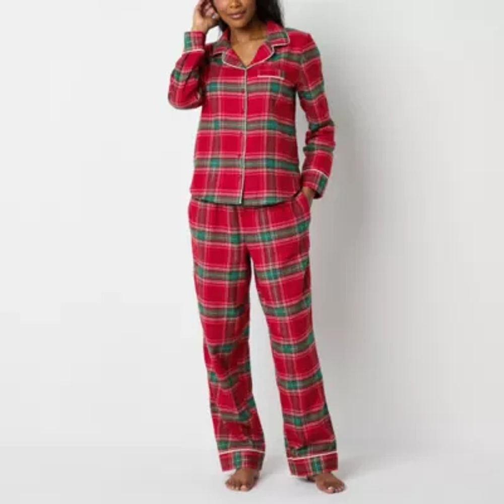 Liz Claiborne Womens Tall Flannel Long Sleeve 2-pc. Pant Pajama Set