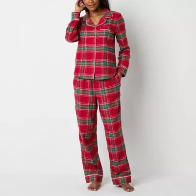 Liz Claiborne Womens Tall Flannel Long Sleeve 2-pc. Pant Pajama Set