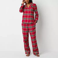 Liz Claiborne Womens Tall Flannel Long Sleeve 2-pc. Pant Pajama Set