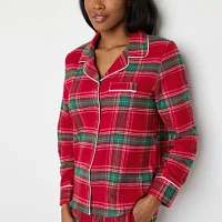 Liz Claiborne Womens Tall Flannel Long Sleeve 2-pc. Pant Pajama Set