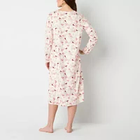 Adonna Womens Fleece Long Sleeve Square Neck Nightgown