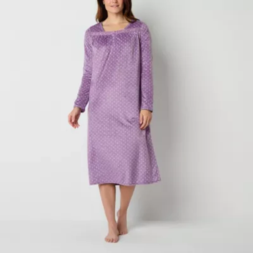 Adonna Womens Fleece Long Sleeve Square Neck Nightgown