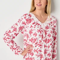 Adonna Womens Long Sleeve V Neck Nightgown