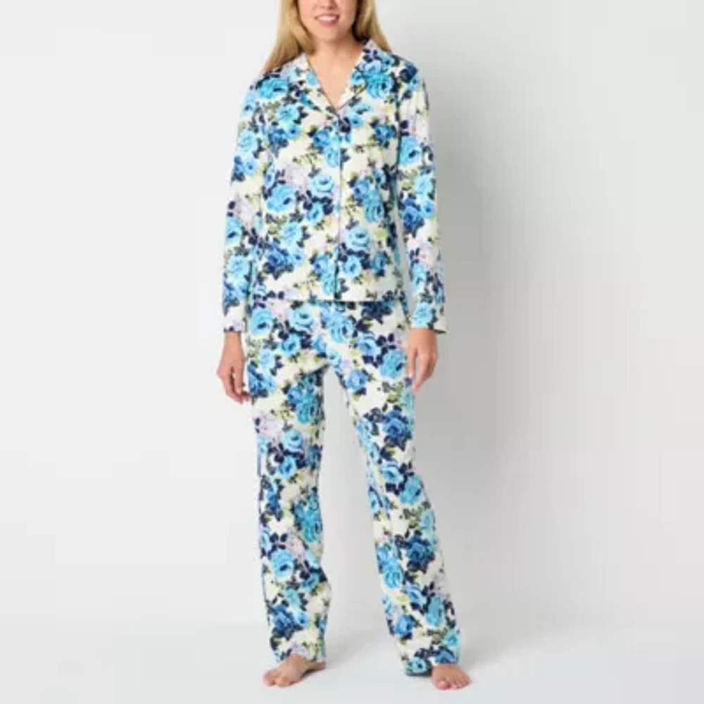 Adonna Womens Fleece Long Sleeve 2-pc. Pant Pajama Set