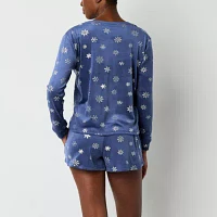Sleep Chic Womens Velour Long Sleeve Crew Neck 2-pc. Shorts Pajama Set