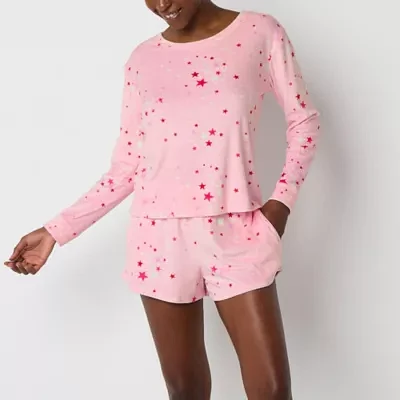 Sleep Chic Womens Velour Crew Neck Long Sleeve 2-pc. Pajama Sets