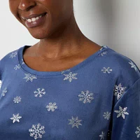 Sleep Chic Womens Velour Long Sleeve Crew Neck 2-pc. Shorts Pajama Set