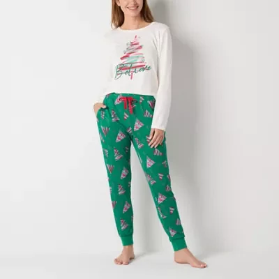 Sleep Chic Womens Tall Crew Neck Long Sleeve 2-pc. Pant Pajama Set