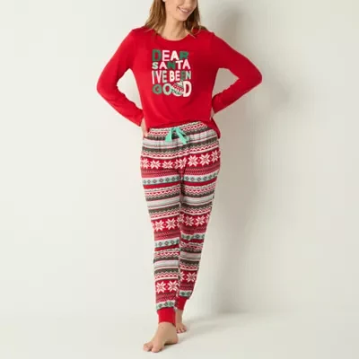 Sleep Chic Womens Crew Neck Long Sleeve 2-pc. Pant Pajama Set