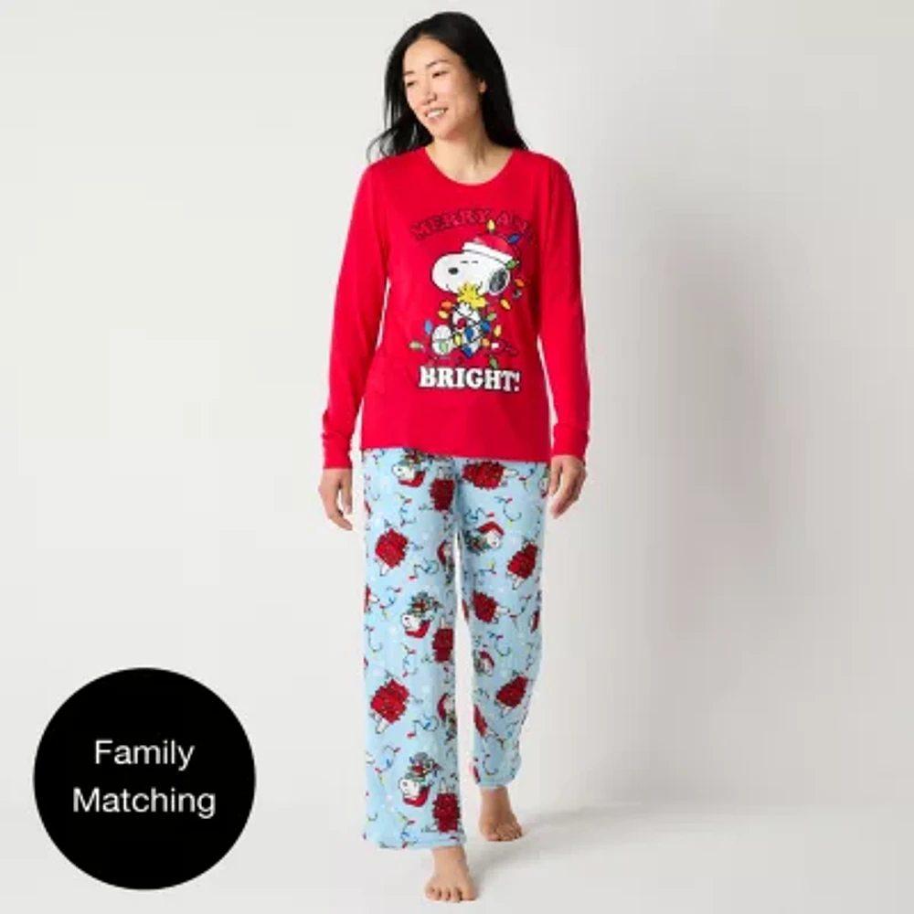 Womens Peanuts Snoopy Crew Neck Long Sleeve 2-pc. Matching Family Pant Pajama Set