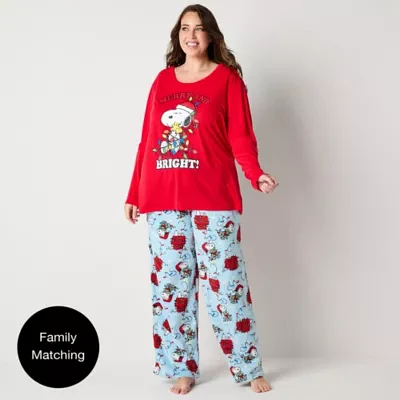 Womens Peanuts Snoopy Plus Crew Neck Long Sleeve 2-pc. Matching Family Pant Pajama Set