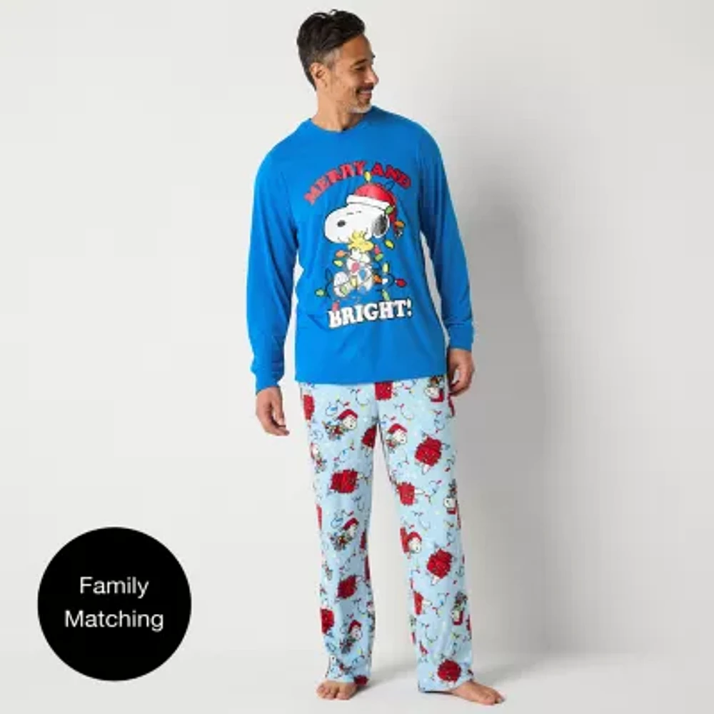 Mens Peanuts Snoopy Crew Neck Long Sleeve 2-pc. Matching Family Pant Pajama Set