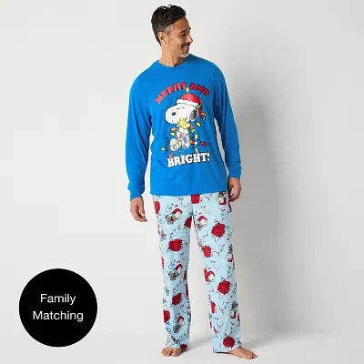 Mens Peanuts Snoopy Crew Neck Long Sleeve 2-pc. Matching Family Pant Pajama Set