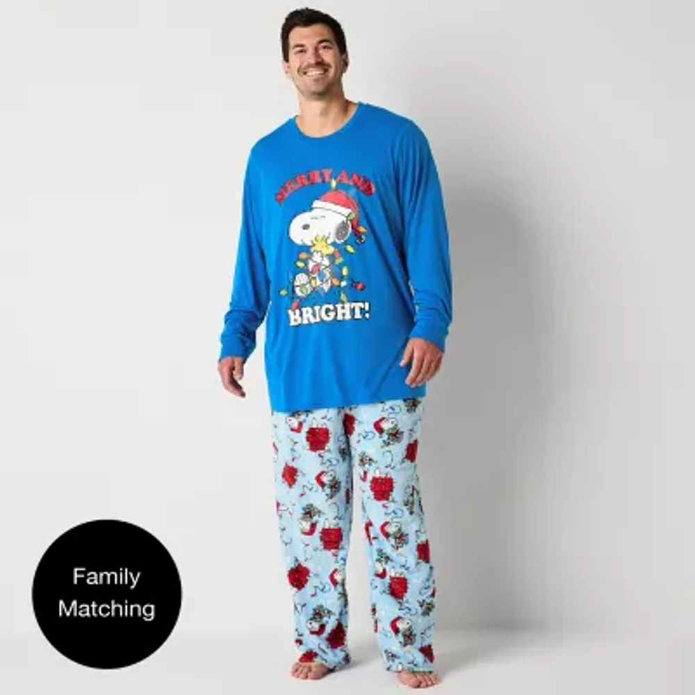 Mens Peanuts Snoopy Big Crew Neck Long Sleeve 2-pc. Matching Family Pant Pajama Set