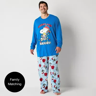 Mens Peanuts Snoopy Big Crew Neck Long Sleeve 2-pc. Matching Family Pant Pajama Set