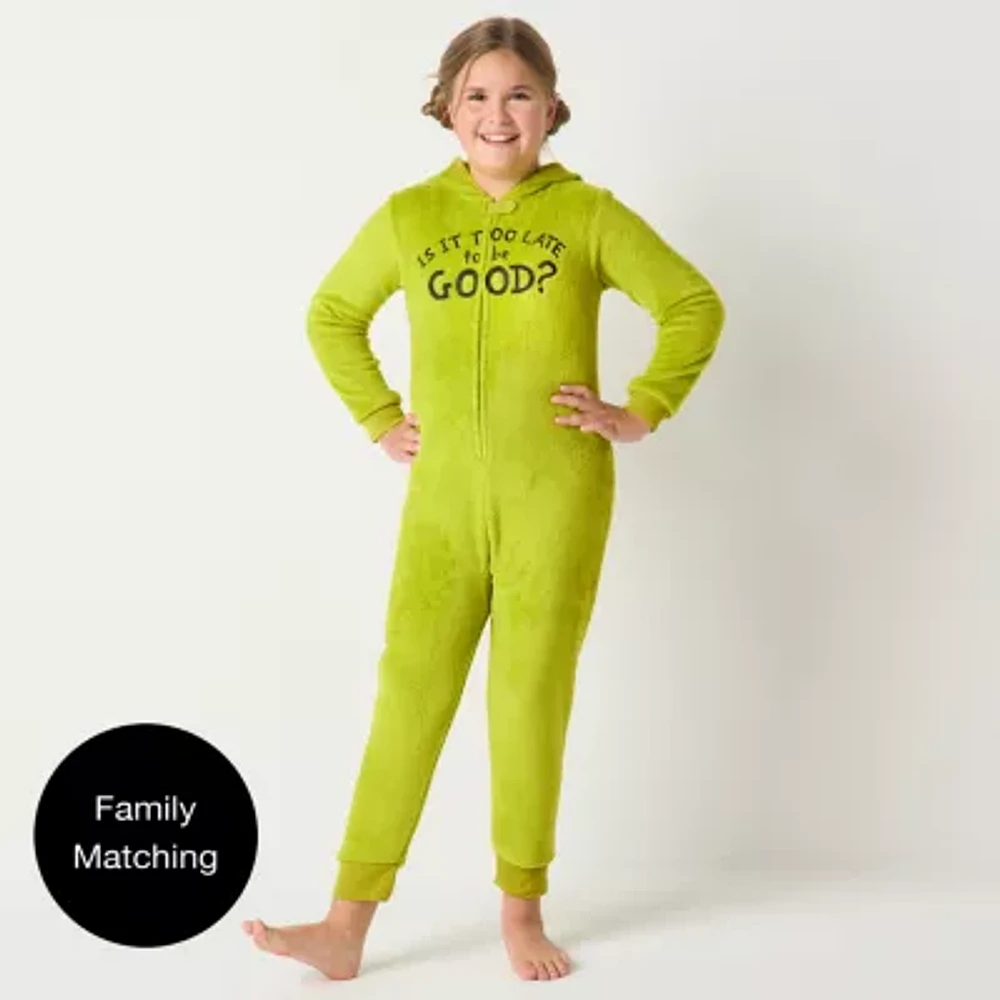 Big Unisex Dr. Seuss Grinch Fleece Long Sleeve Matching Family One Piece Pajama