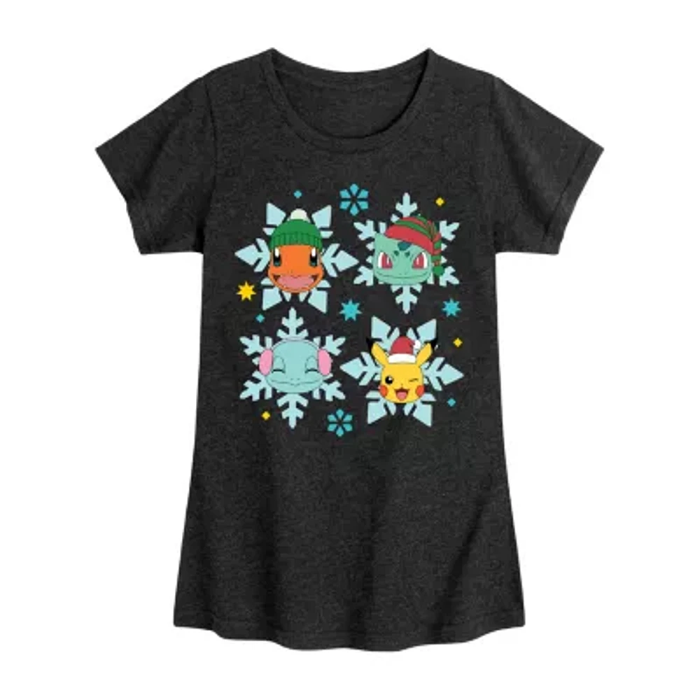 Big Girls Snowflakes Crew Neck Short Sleeve Pokeman T-Shirt