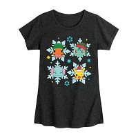 Big Girls Snowflakes Crew Neck Short Sleeve Pokeman T-Shirt