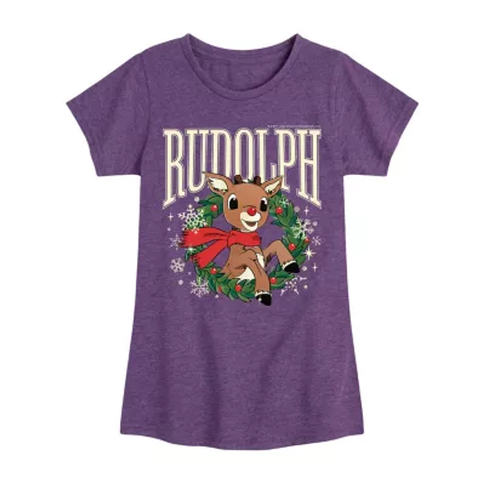 Big Girls Crew Neck Short Sleeve Rudolph T-Shirt