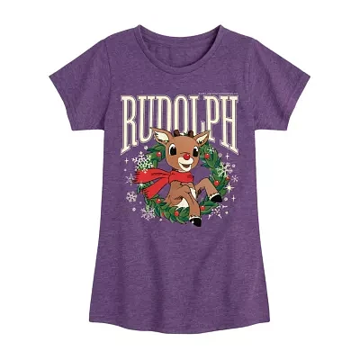 Big Girls Crew Neck Short Sleeve Rudolph T-Shirt