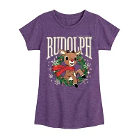 Big Girls Crew Neck Short Sleeve Rudolph T-Shirt