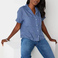 a.n.a Womens Short Sleeve Shine Regular Fit Button-Down Shirt