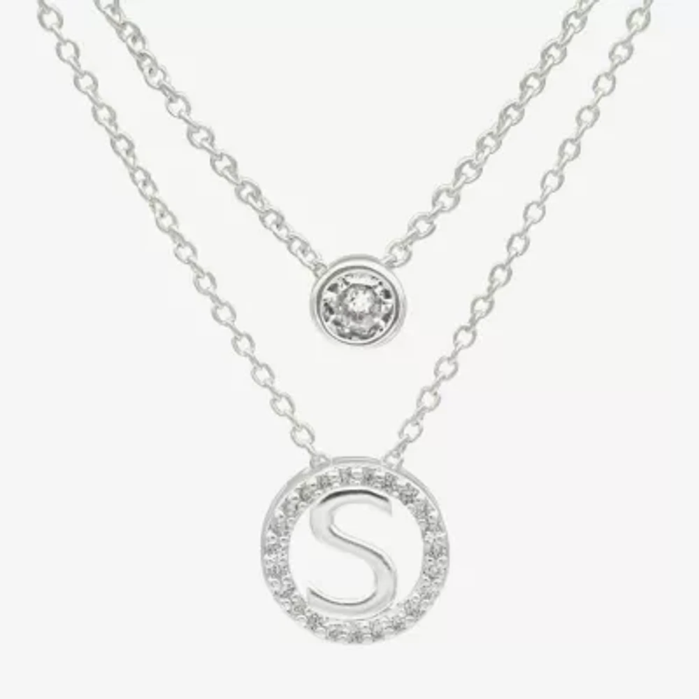 Silver Treasures Delicates Initial 2-pc. Cubic Zirconia Pure Over Brass 16 Inch Link Round Necklace Set