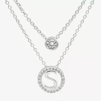 Silver Treasures Delicates Initial 2-pc. Cubic Zirconia Pure Over Brass 16 Inch Link Round Necklace Set