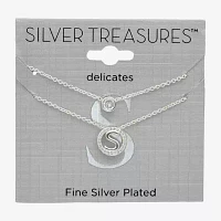 Silver Treasures Delicates Initial 2-pc. Cubic Zirconia Pure Over Brass 16 Inch Link Round Necklace Set