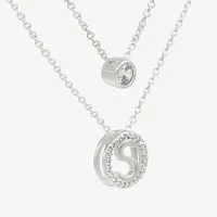 Silver Treasures Delicates Initial 2-pc. Cubic Zirconia Pure Over Brass 16 Inch Link Round Necklace Set