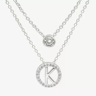 Silver Treasures Delicates Initial 2-pc. Cubic Zirconia Pure Over Brass 16 Inch Link Round Necklace Set