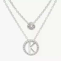 Silver Treasures Delicates Initial 2-pc. Cubic Zirconia Pure Over Brass 16 Inch Link Round Necklace Set