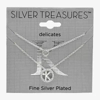 Silver Treasures Delicates Initial 2-pc. Cubic Zirconia Pure Over Brass 16 Inch Link Round Necklace Set