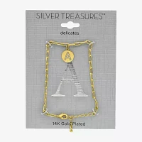 Silver Treasures Initial Crystal 14K Gold Over Brass 7 Inch Link Round Charm Bracelet