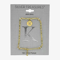 Silver Treasures Initial Crystal 14K Gold Over Brass 7 Inch Link Round Charm Bracelet