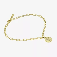 Silver Treasures Initial Crystal 14K Gold Over Brass 7 Inch Link Round Charm Bracelet