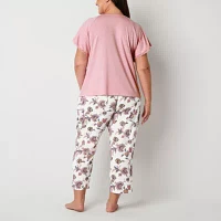 Liz Claiborne Womens Plus Round Neck Short Sleeve 2-pc. Pant Pajama Set