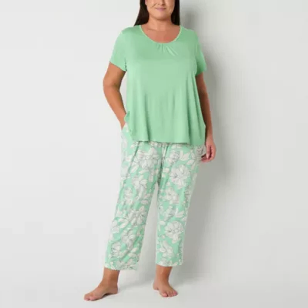 Liz Claiborne Cool and Calm Womens Plus 2-pc. Short Sleeve Capri Pajama Set