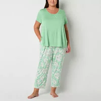 Liz Claiborne Cool and Calm Womens Plus 2-pc. Short Sleeve Capri Pajama Set