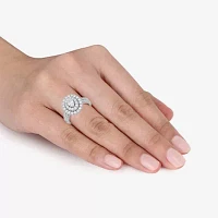 Signature By Modern Bride (H-I / Si2) Womens 2 CT. T.W. Lab Grown White Diamond 10K Gold Oval Side Stone Halo Engagement Ring