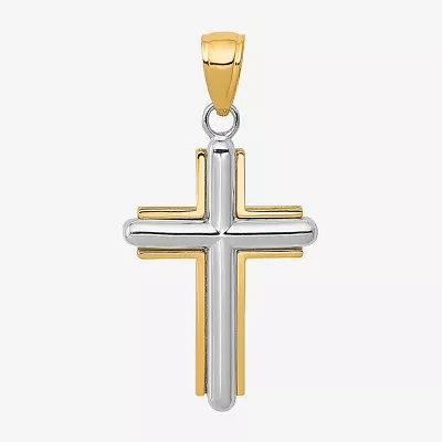 Unisex Adult 10K Two Tone Gold Cross Pendant