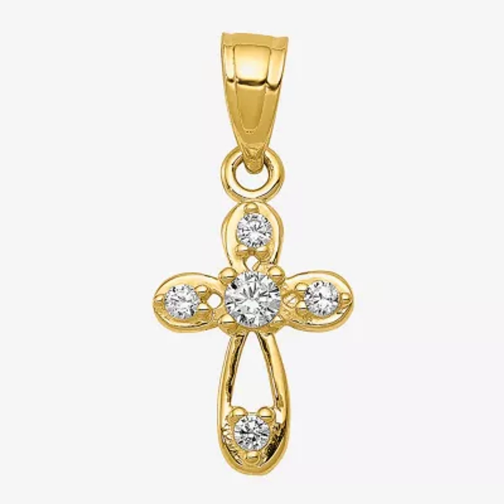 Womens Cubic Zirconia 10K Gold Cross Pendant