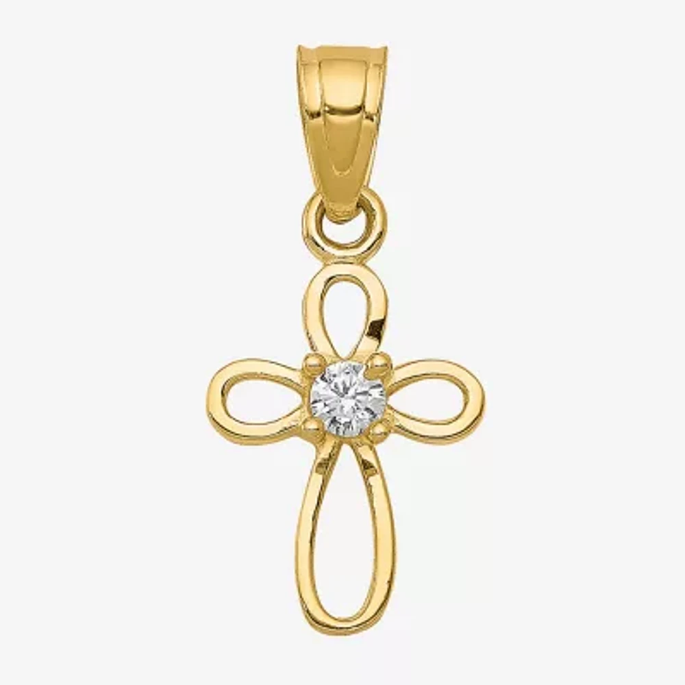 Womens Cubic Zirconia 10K Gold Cross Pendant