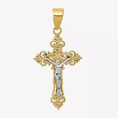 Crucifix Unisex Adult 10K Two Tone Gold Pendant